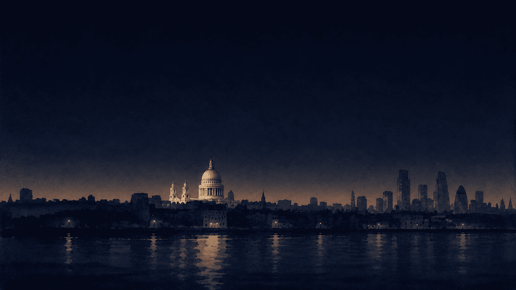 A painting of London at dusk